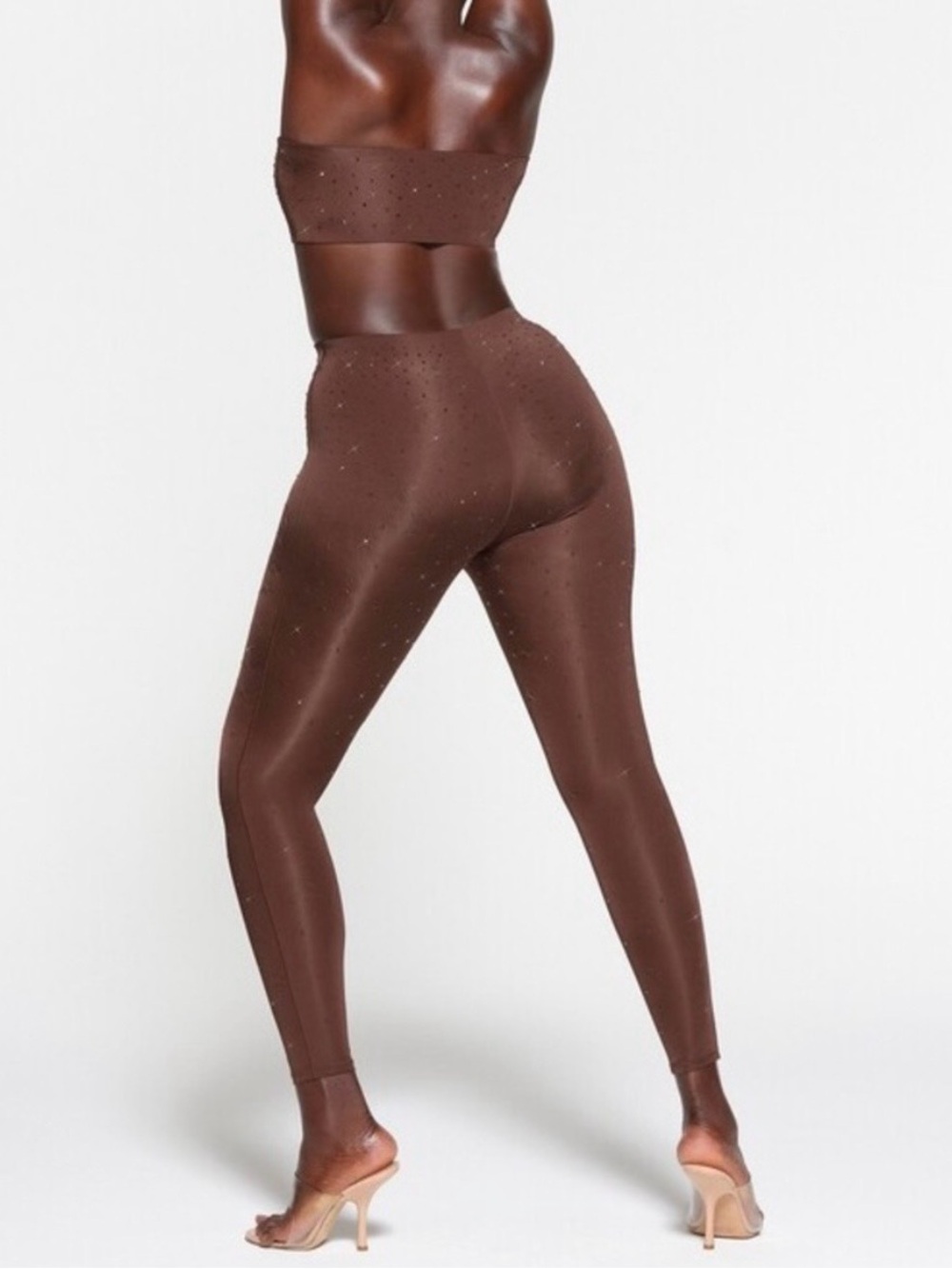 Skims Swarovski Crystal Jelly Sheer Cocoa Brown Leggings Size 2X XXL - Picture 3 of 11